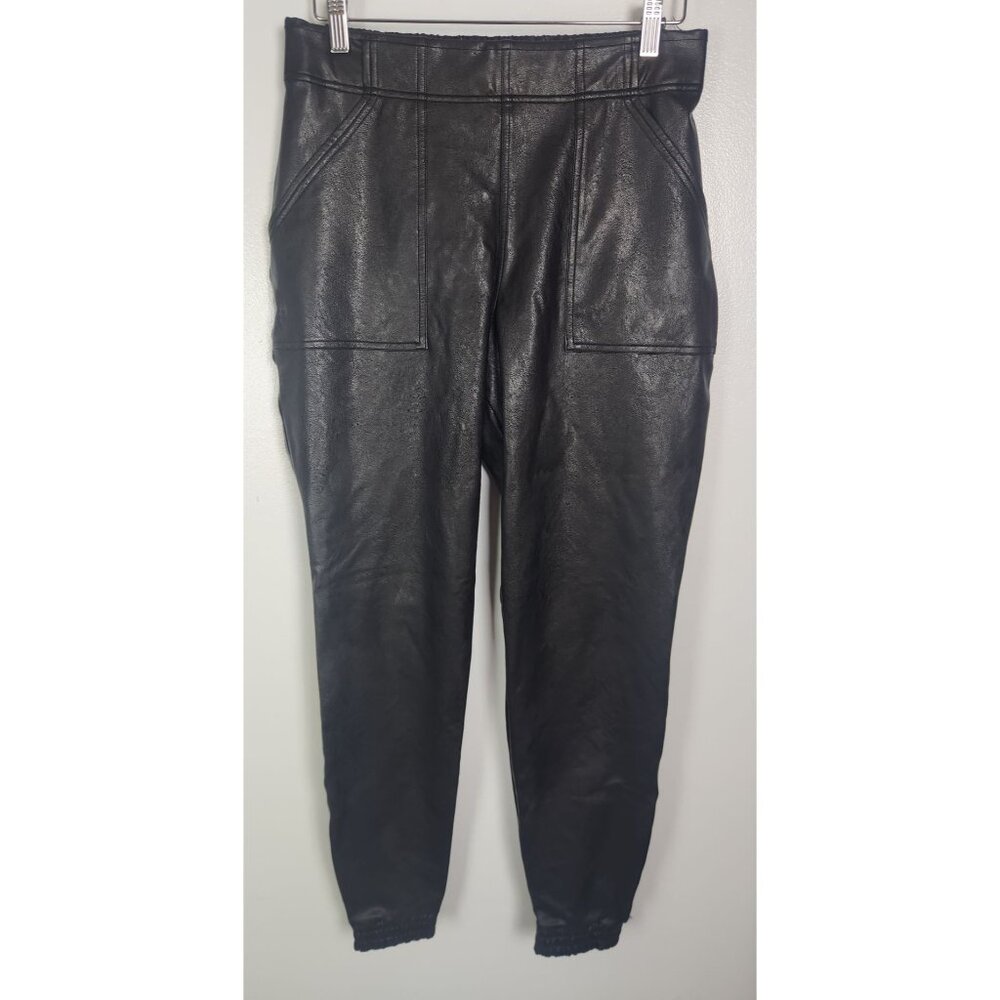 Spanx Women's Sz. L Black Faux Leather Like Jogger Pull On Pants